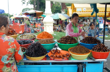 fried insects at market
